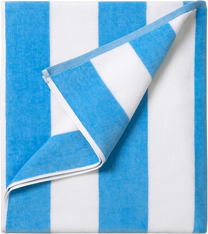 LULUHOME Large Oversized Beach Towel - Big Cotton 36 x 70 Inch Striped Pool Towel, Large Cabana Soft Swimming Towel for Adult Men Women,Blue