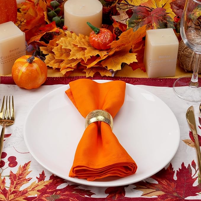 Fall Cloth Napkins,100% Cotton Dinner Napkins Set of 6.Thanksgiving Decorations Gifts for Table Decor. Washable Reusable Thick. 2 Burgundy red,2 Orange,2 Harvest Gold.18by18(Tricolor)