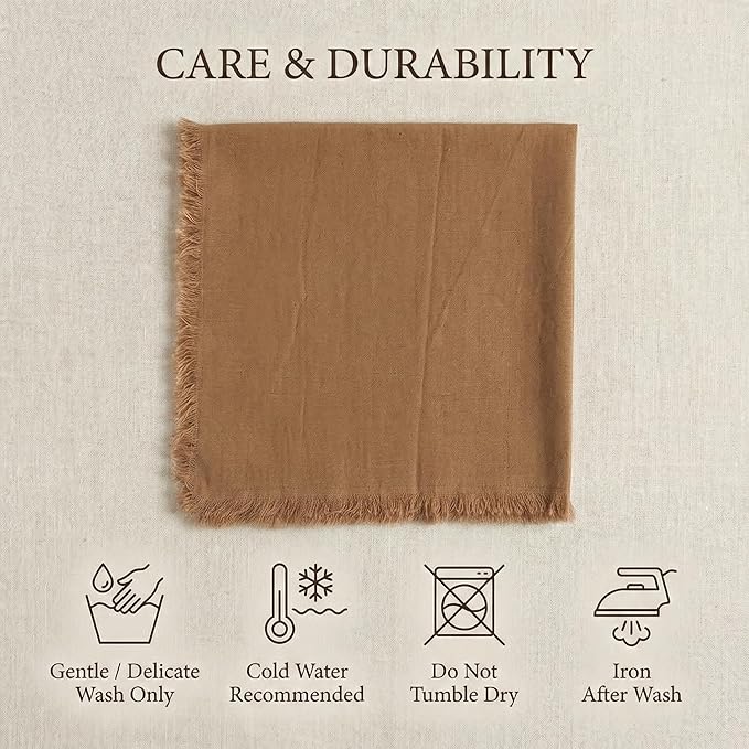 ACCENTHOME Brown Cotton Linen Napkin Set of 12 18x18 inch Dinner Napkins - Washable Soft Premium Hotel Quality Reusable Hemmed Edges Napkins Perfect Table Linens for Family Dinners, Weddings