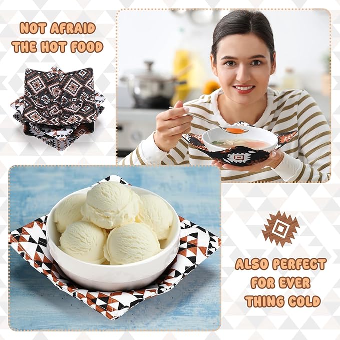 Chengu 4 Pcs Microwave Bowl Cozy Holders for Hot Food Pad Soup Bowl Potholder Heat Resistant Multipurpose Quilted Safe Holder for Kitchen Plate Supply