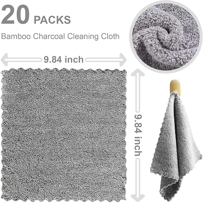 20 Pack Super Absorbent Dish Cloths Coral Velvet Microfiber Kitchen Towels Lint-Free Nonstick Oil Reusable Washable Fast Drying Rags 9.84"x9.84" Multipurpose Cleaning Dishcloths for Dishes Countertops