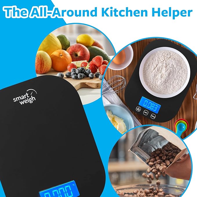 Smart Weigh Black Digital Kitchen Scale for Cooking, Weight Loss, Calorie Tracking, Baking, Food Portion Control, and Meal Prep - Accurate Measurements in Grams and Ounces