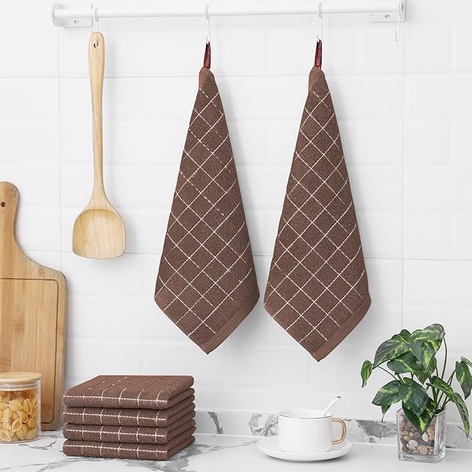 Homaxy 100% Cotton Terry Kitchen Dish Cloths, Ultra Soft and Absorbent Dish Towels for Kitchen, Suitable for Drying and Washing Dishes, 6 Pack, 12 x 12 Inches, Brown