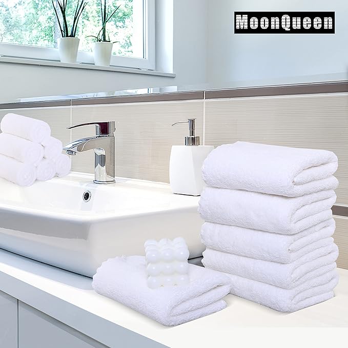 MOONQUEEN 6 Pack Premium Hand Towels - Quick Drying - Microfiber Coral Velvet Highly Absorbent Towels - Multipurpose Use as Hotel, Bathroom, Shower, Spa, Hand Towel 16 x 28 inches (White)