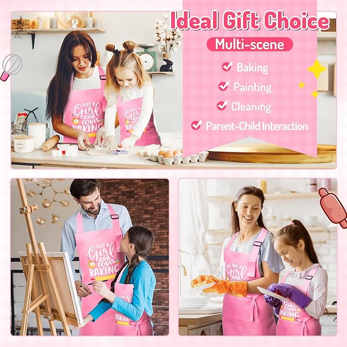 R HORSE 2Pcs Adults Kids Matching Apron Set Mommy and Me Adjustable Kitchen Apron with 2 Pockets Parent and Child Matching Gift for Mother's Day Women Kid Cooking Baking Painting Training