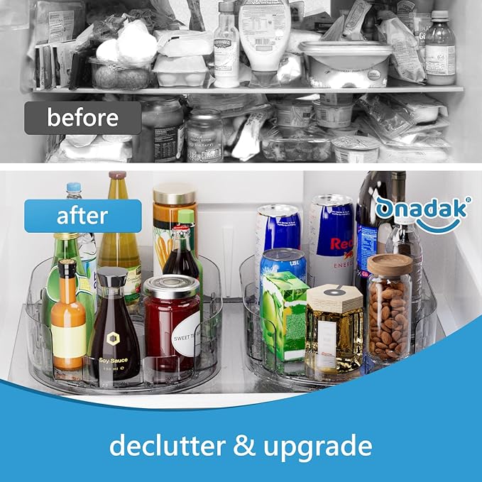 Lazy Susan Turntable Organiser for Fridge, 360°Rotating Spice Racks for Kitchen Cabinet, Fridge and Pantry Organizer, 33 X 7.5cmClear PET Revolving Condiment Holder﻿