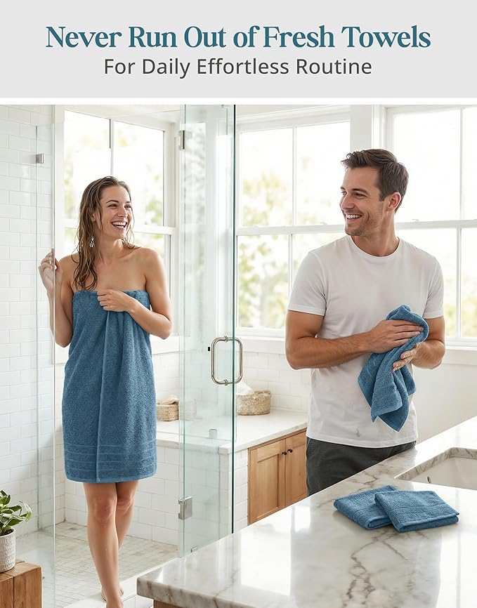 Casa Platino 8 Pcs 100% Cotton Luxury Towel Set - Soft, Durable & Absorbent - 2 Bath, 4 Washcloths, 2 Hand Towels for Bathroom - Ideal for Home, Spa & Gym - Quality You Can Trust - Steel Blue