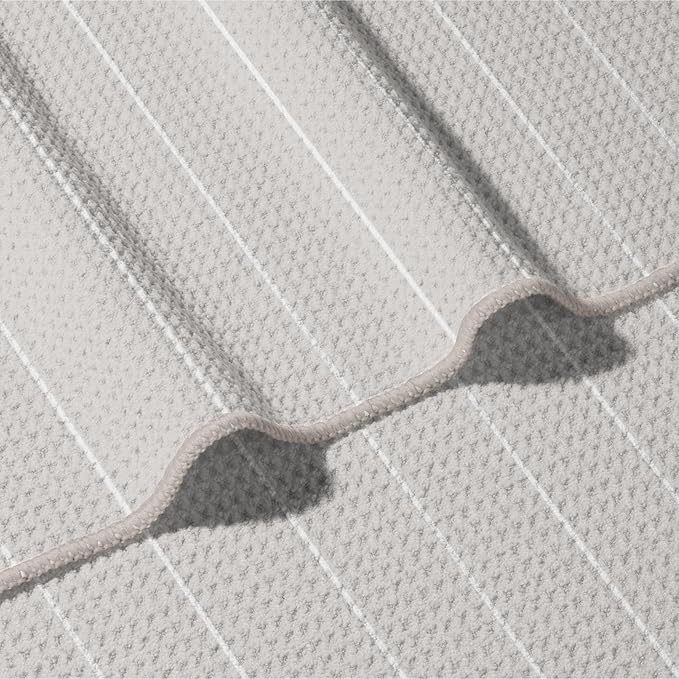 HALL & PERRY Kitchen Tea Towel, Ultra Soft, Quick Dry Microfiber Dish Cloths - 18"x30" Premium Quality Waffle Towel - Stripes and Plaid, Taupe (1, Oakley)