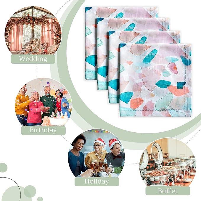 Maison d' Hermine Cloth Napkins Set of 4 100% Cotton Everyday Reusable Square Napkins Cloth Washable Dinner Party Wedding Restaurant Gifts for Mothers Day Spring/Summer (Summer Picnic, 20" x 20")
