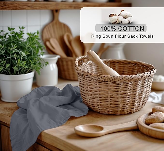 ZOYER Flour Sack Towels 28" x 28", 12 Pack - 100% Cotton Dish Towel - Machine Washable TeaTowels, Ultra Absorbent BarTowels, Dish Cloth Perfect for Drying Dishes & Cleaning - Grey