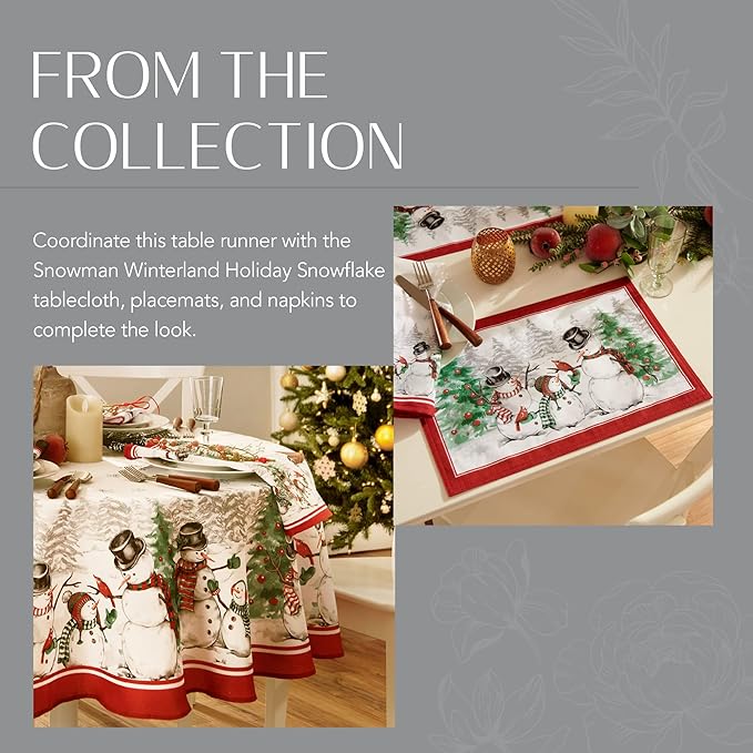Elrene Home Fashions Snowman Winterland Holiday Snowflake Table Runner, 13" W x 70" L