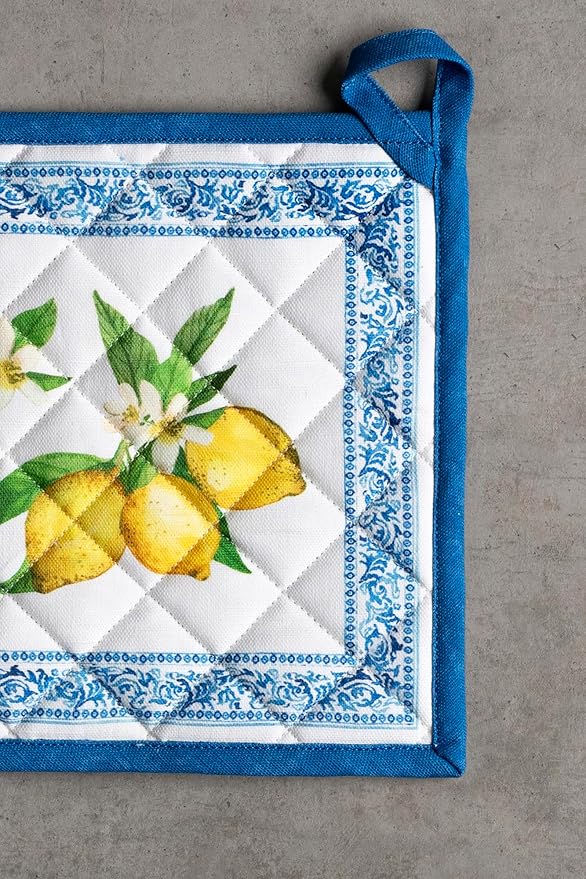 Maison d' Hermine Pot Holders 100% Cotton Heat Resistant Potholders 8" x 8" Hot Pads with Loop BBQ Cooking Baking Gifts for Mothers Day Handling Hot Pans Spring/Summer (Pack of 1, Cedrat)