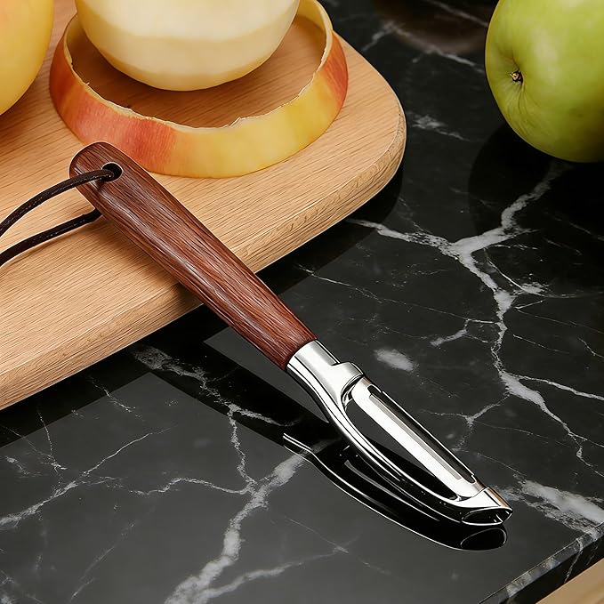 Vegetable Peeler, Premium I-Shape Potato Peeler, Stainless Steel Multifunctional Kitchen Peeler Real Wood Handle Ultra Sharp Blade Vegetable, Potato, Fruit