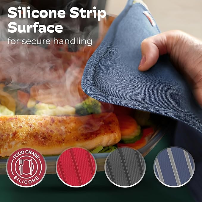 Big Red House - Silicone Pot Holders - Set of 2 Blue Denim - 10x3 - Heat Resistant to 536°F / 280°C, Kitchen Protectors, Hot Pans, Baking, Professional Grade Cooking Mitts