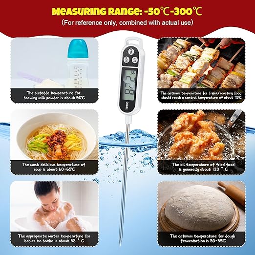 Copkim 6 Pcs Instant Read Meat Thermometer with Long Probe 9.65 Inch Kitchen Cooking Food Candy Waterproof Digital Thermometer for BBQ Water Milk Yogurt Liquid Cooking(White)