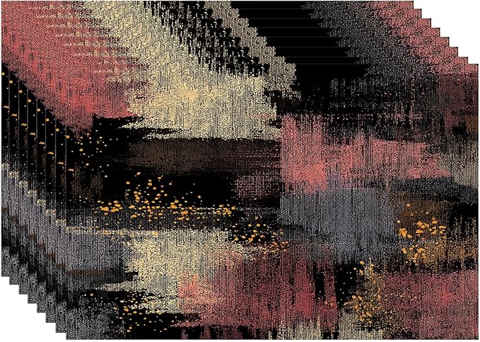 Batmerry Artwork Dark Tones Placemats, Artistic Expression Muted Color Washable Linen Table Mats for Kitchen Table Double Insulation Decor Dining Set Indoor Outdoor 12X18 in Set of 8