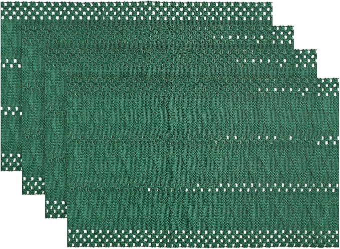 Artoid Mode Dark Green Farmhouse Woven Rustic Hollow Placemats Set of 4,12x18 Inch Seasonal Holiday Table Mats Party Kitchen Dining Decoration