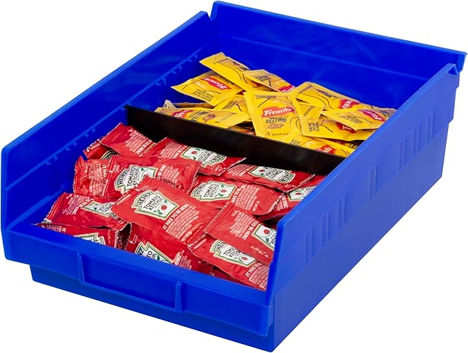 Akro-Mils 30150 Plastic Shelf Bins, Heavy Duty Storage Bins for Garage, Closet, and Drawer Organization, 12" x 8" x 4", Blue, 12-Pack