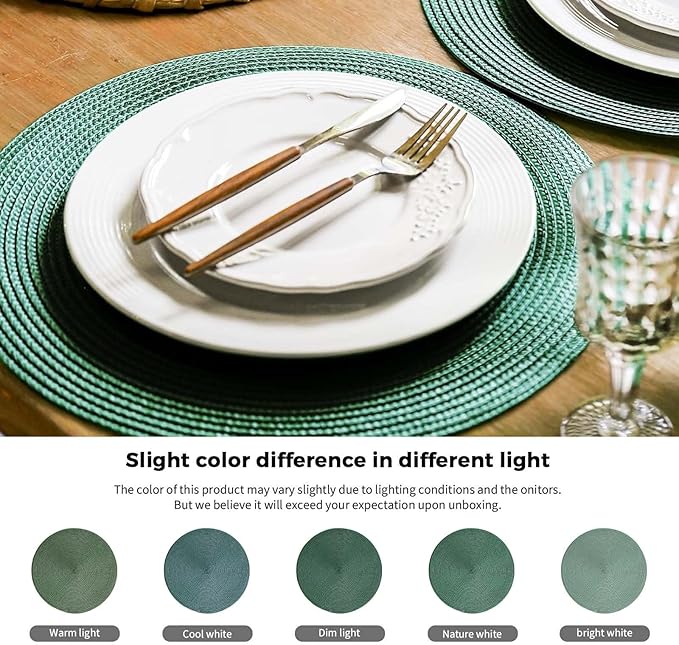FunWheat Round Braided Placemats Set of 6 Table Mats for Dining Tables Woven Washable Non-Slip Place mats 15 inch (Olive, 6pcs)