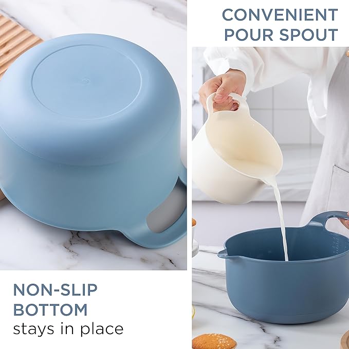 COOK WITH COLOR Nesting Plastic Mixing Bowl Set with Pour Spouts and Handles, Blue, 4 Piece