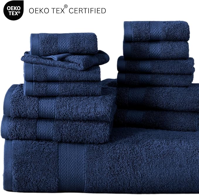 LANE LINEN Luxury Cotton Bath Towel Set - 6 Piece - Low Twist, Soft & High Absorbency - 2 Bath, 2 Wash cloths, 2 Hand Towels - Classic Hotel Quality, Durable & Ideal for Modern Bathrooms - Navy Blue