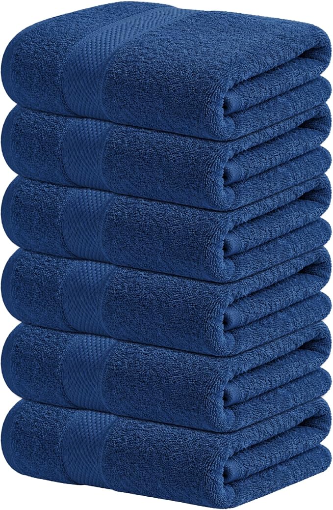 Infinitee Xclusives Hand Towels for Bathroom - Set of 6 (16x28 inches) 600 GSM, 100% Cotton Ultra Soft, Quick Drying, Hotel Quality Hand Towel Set (Tranquil Navy)