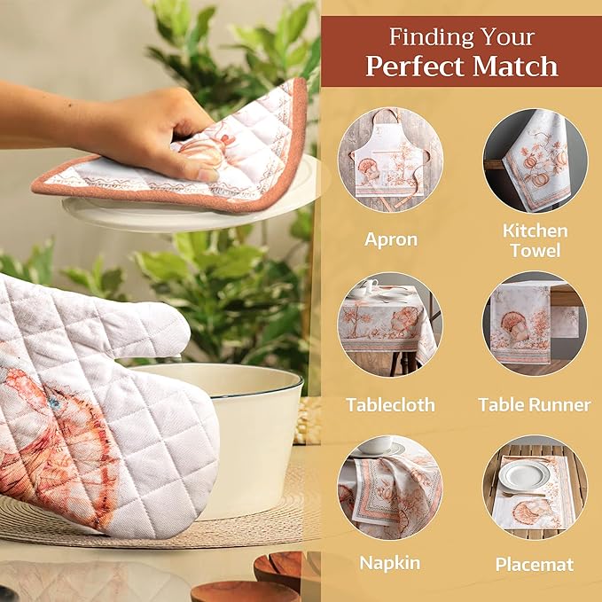 Maison d' Hermine Pot Holders Set 100% Cotton Heat Resistant Potholders 8" x 8" Hot Pads with Loop for Thanksgiving Christmas Decorations BBQ Baking Handling Hot Pans (Pack of 2, Giving Thanks)