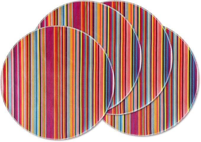 Niviy Bright Colorful Striped Round Placemats Set of 4, 15 Inch Mexican Rainbow Colored Geometric Pattern Table Mats for Holiday Party Kitchen Dining Room Decoration