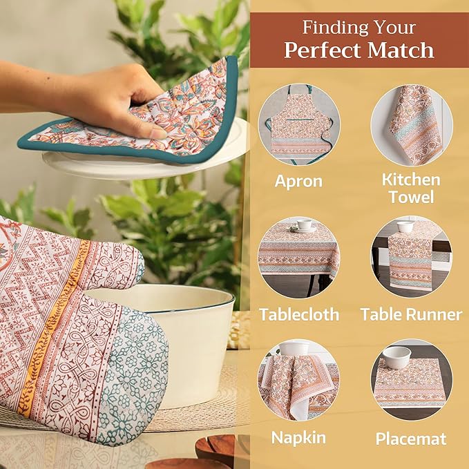 Maison d' Hermine Pot Holders Set 100% Cotton Heat Resistant Potholders 8" x 8" Hot Pads with Loop for Thanksgiving Christmas Decorations BBQ Cooking Baking Handling Hot Pans (Pack of 2, Nila)
