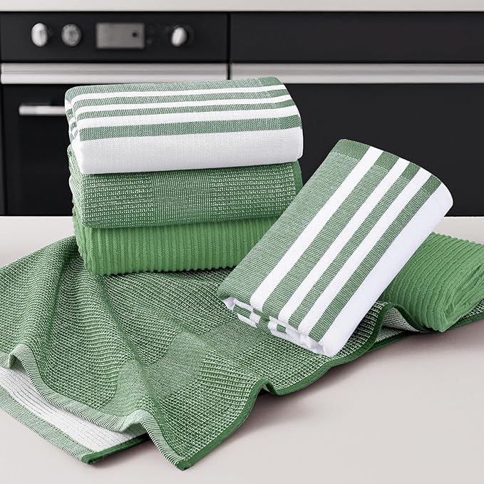 Homaxy Premium Kitchen Towels(18”x 28”, 6 Pack), Large Cotton 380 GSM Kitchen Hand Towels, Soft and Absorbent Terry Dish Towels, Multipurpose Tea Towel Set with Hanging Loop, Grass Green