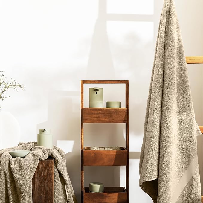 Oakias Premium Towel Set 600 GSM 8 Piece Beige - 100% Ring Spun Cotton Highly Absorbent Towels Set - Super Soft Bathroom Towel Set - Hotel Quality Double Stitched Hem - Ideal for Hotels, Spa, Gyms