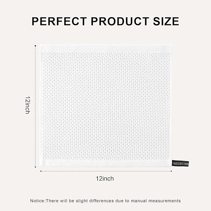 joybest Cotton Kitchen Dish Cloths, 8 Pack Waffle Weave White Washcloths Ultra Soft Absorbent Dish Towels Quick Drying Dish Rags, 12x12 Inches