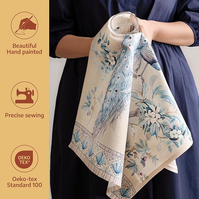 Maison d' Hermine Dishcloths 100% Combed Cotton Premium (20" x 27.50") Easter Multi-Purpose, Kitchen Towel for Kitchen, Holiday, Dinner, Wedding & Dining, Peacock Utopia - Sandy Beach (Set of 3)