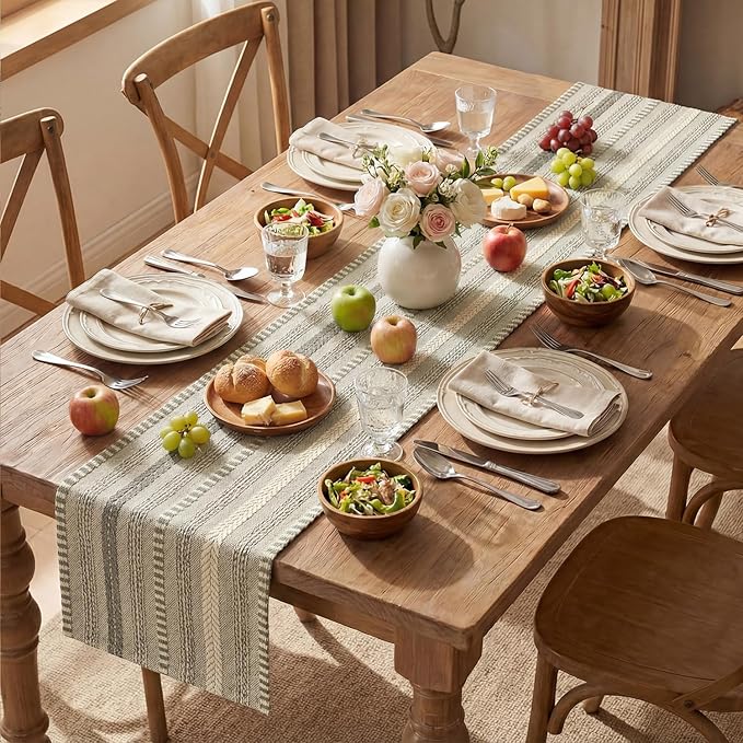 Artoid Mode Dark Grey Farmhouse Woven Table Runner, Seasonal Holiday Rustic Kitchen Dining Table Decoration for Home Party Decor 12x120 Inch