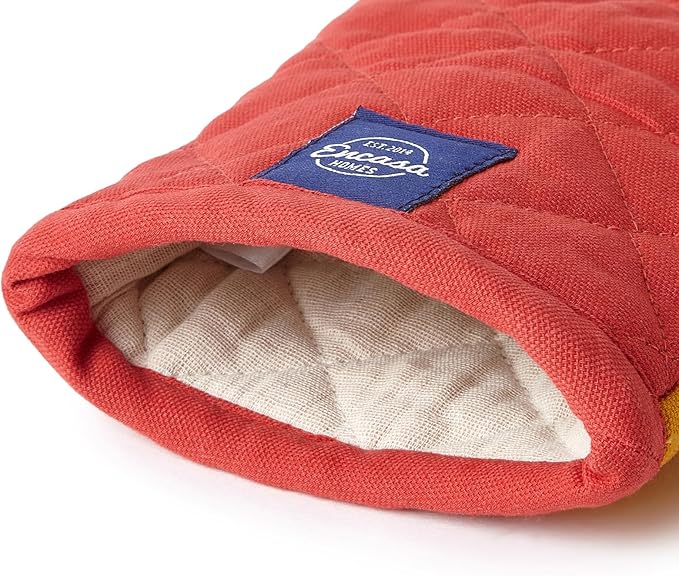 Encasa XO Heat Resistant Cotton Oven Gloves Mitts (2 Pc Set) - Quilted & Safe 12x6.6 in - for Kitchen, Cooking & Baking, Grilling, Handling Hot Pots & Pans - Mango