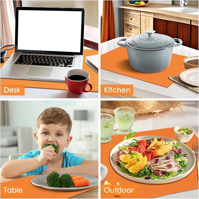 MANSPHIL Orange Cloth Placemats Set of 6 Double Layer Thick Fabric Table Mats Faux Linen Place Mats Heat Resistant Washable Wrinkle Free Dining Kitchen Table Decor, 13x19 Inch Oeko Tex Placemat