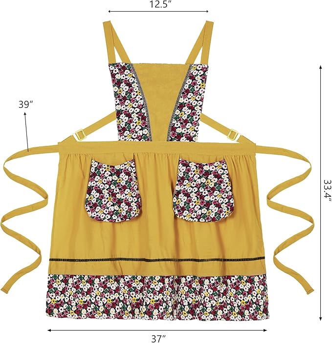 Pinknoke Kitchen Aprons for Women with Pockets Cute Vintage Chef Pinafore Apron for Gardening Cooking Baking Painting