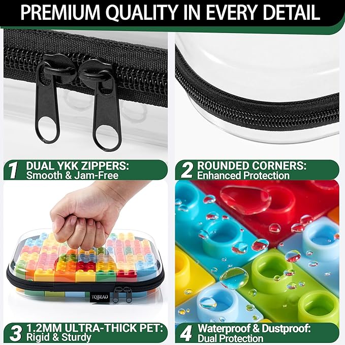 YQBRAO Hard Sided Clear Zipper Case for Storage- Professional-Grade Plastic Clear Zipper Pencil Case,Toy Storage Bins, Toiletry Bags, Travel Organizer（Black,2 Pack, M）