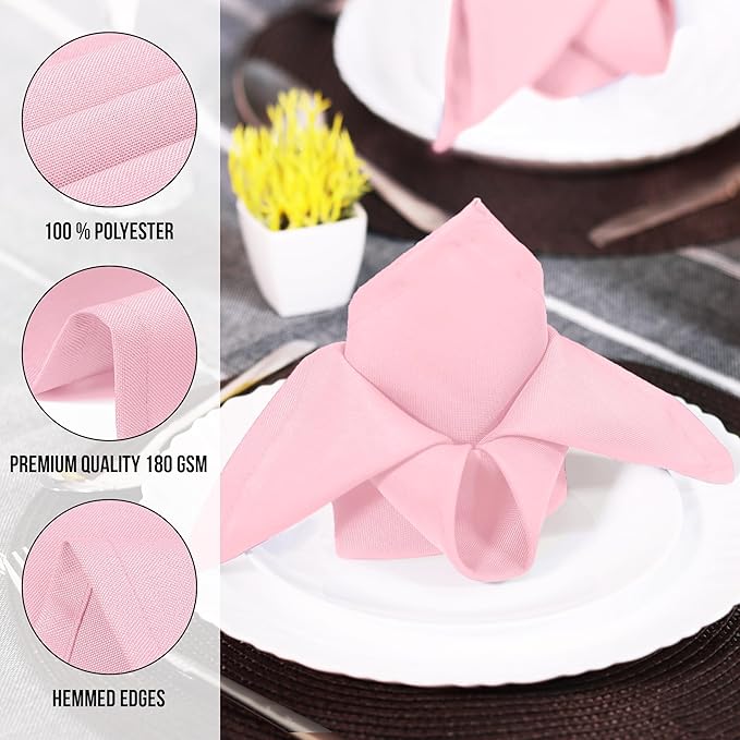 Utopia Home Pink Cloth Napkins (12 Pack, 20x20 Inches), Ideal Dinner Napkins for Party, Wedding and Lunch/Dinner