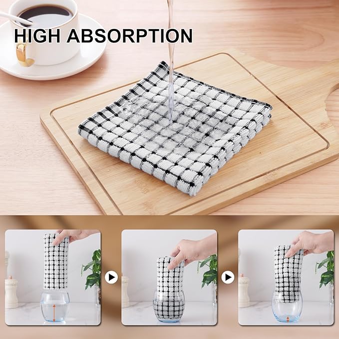 Kitinjoy Cotton 24 Pack Terry Kitchen Dish Cloths, 12 x 12 Inches Super Soft and Absorbent Dish Rags, Quick Drying Dish Towels for Washing Dishes, Mix Color