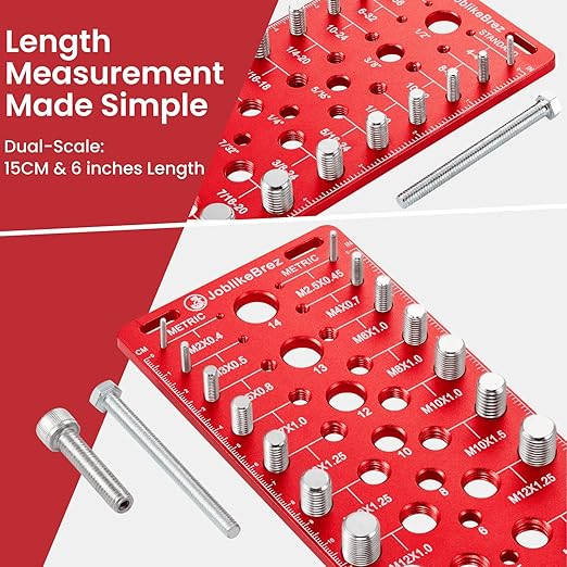 Thread Checker, 60 Nut and Bolt Thread Checker, 20 Standard & 20 Metric & 20 Drill/Screw Gauge, Bolt Size Finder, Wall-Mountable Bolt Thread Identifier Gauge with Inch & CM Ruler