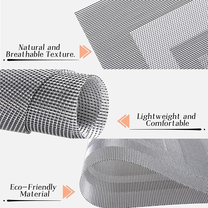 Timeet Gray Placemats Set of 4, Heat Resistant Non-Slip Place Mats, Durable Washable PVC Vinyl Woven Table Mats, Wipeable Placemats for Dining Table Easy to Clean