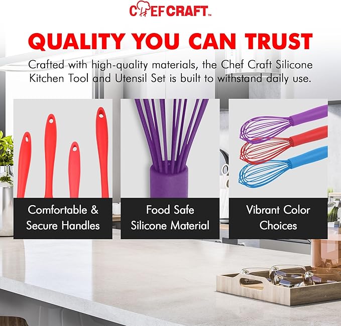 Chef Craft Premium Silicone Wire Cooking Whisk, 10.5 Inch, Purple