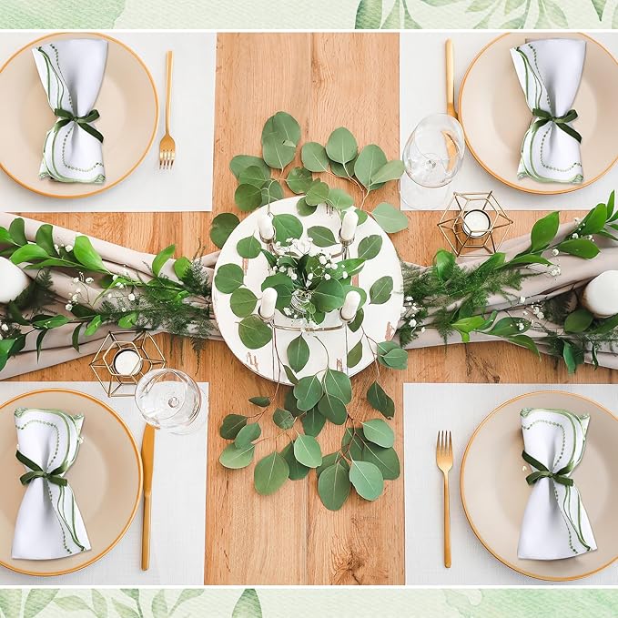 Hahafelt 6 Set Cloth Napkins 18x18inches Scalloped Embroidery Cloth Napkins Washable Polyester Table Dinner for Hotel Restaurant Weddings Events Parties (Sage Green)