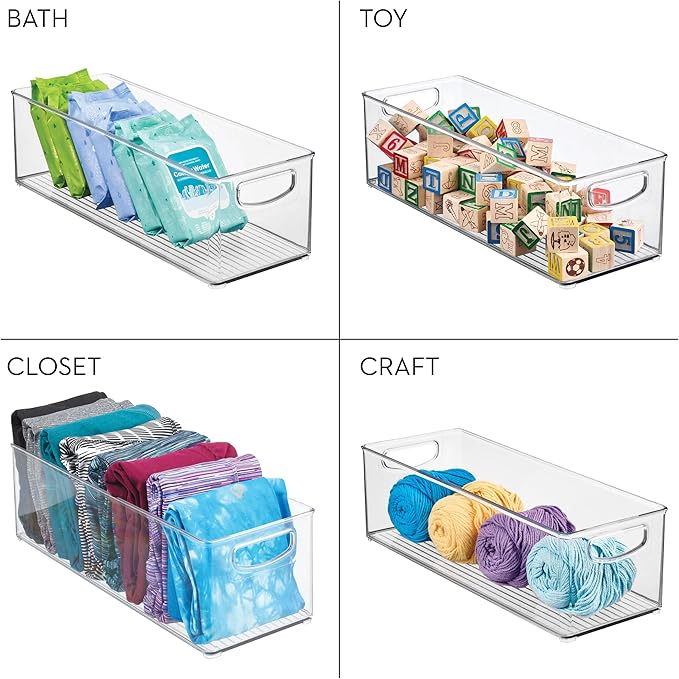 iDesign Plastic Stackable Pantry Bin - Storage Bin with Handles for Cabinets or Fridge - Set of 2 - Clear