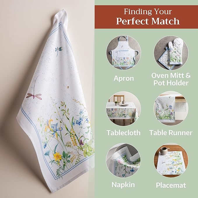 Maison d' Hermine Kitchen Towels Set of 3 100% Cotton 27.50" x 20" Reusable Cloth Tea Dish Towels Absorbent with Hanging Loop for Kitchen Gifts for Mothers Day Spring/Summer (Fleurs De Mai)