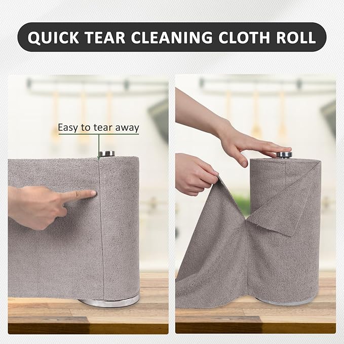 YoulerTex Reusable Cleaning Cloths Microfiber Towel: 50 Pack Washable Tear Away Cleaning Towels Roll - 12× 12 Absorbent Rags Drying Dishcloths for Kitchen House Car (20, Gray)