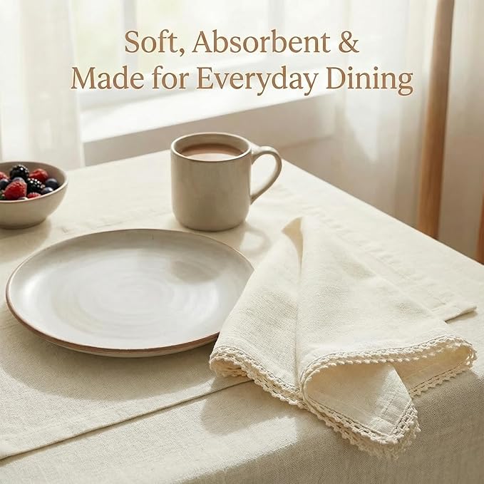 ACCENTHOME Cream Cloth Napkins Set of 12 18x18 inch Cotton Dinner Napkins - Washable Soft Premium Hotel Quality Reusable Napkins Perfect Table Napkins for Family Dinners, Weddings & Everyday Use