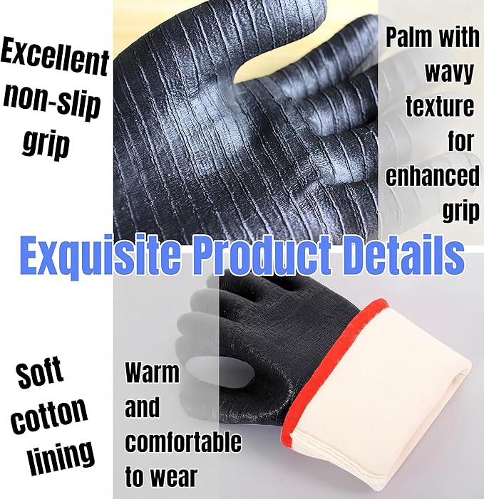 14 Inch BBQ Grill Flame Retardant Heat Insulation Gloves, Neoprene & Cotton Lining, 932°F Heat Resistant Oven Mitts, Non-Burning Anti-Slip Grilling Gloves for Kitchen/BBQ/Camping/High-Temp Work