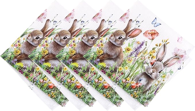 Elrene Home Fashions Bunny Blossom Spring Cloth Dinner Easter Napkins, Set of 4